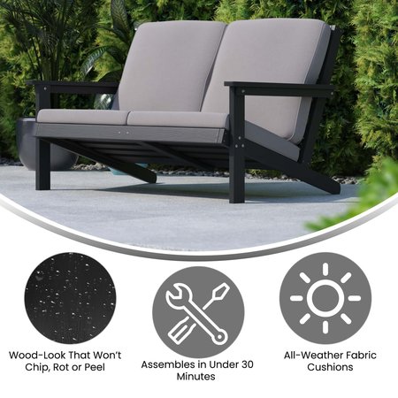 Flash Furniture Black Poly Resin Loveseat-Charcoal Cushions JJ-C14022-BK-GG